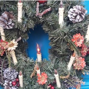 Wreath Vintage Front Door Floral Wreath Flicker Candle Lights Fall Autumn Decor
